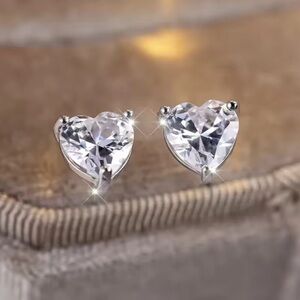 Heart-Shaped Silver Stud Earrings